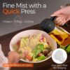 OilSync™ oil dispenser quick spraying cooking oil into a plate of food