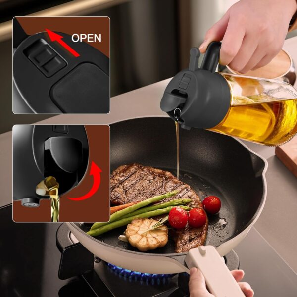 OilSync™ oil dispenser pouring cooking oil into a pan